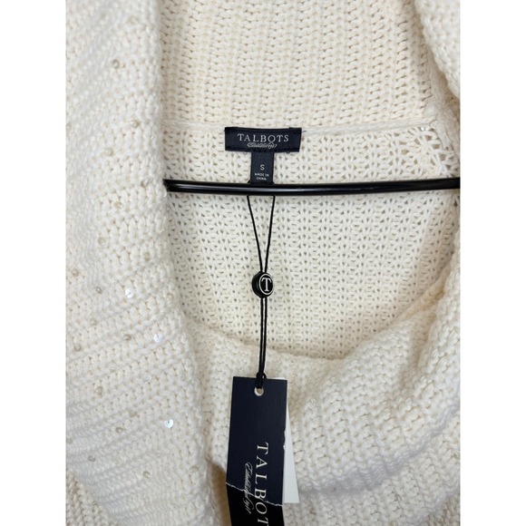 Talbots Holiday Embellished Cowl Neck Sweater Sparkly Knit Cream Women's - Picture 3 of 4